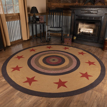 Landon Jute Braided Rug Round 8ft Stencil Stars with Rug Pad VHC Brands - The Fox Decor